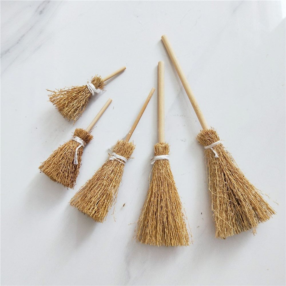 Kids Outdoor Cubby House - 5Pcs Mini Broom Red Rope Straw