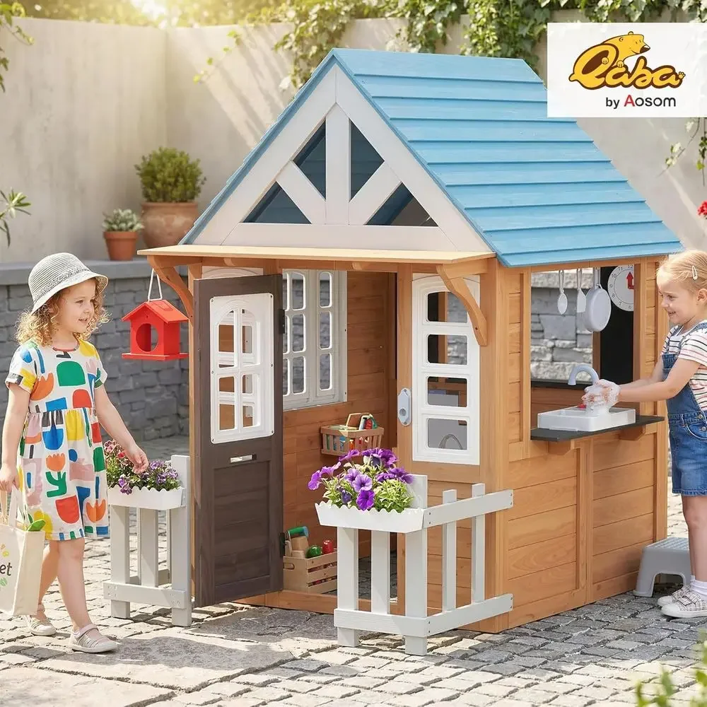 Qaba Outdoor Playhouse with Pe - Qaba Kids Outdoor Playhouse recension och pris