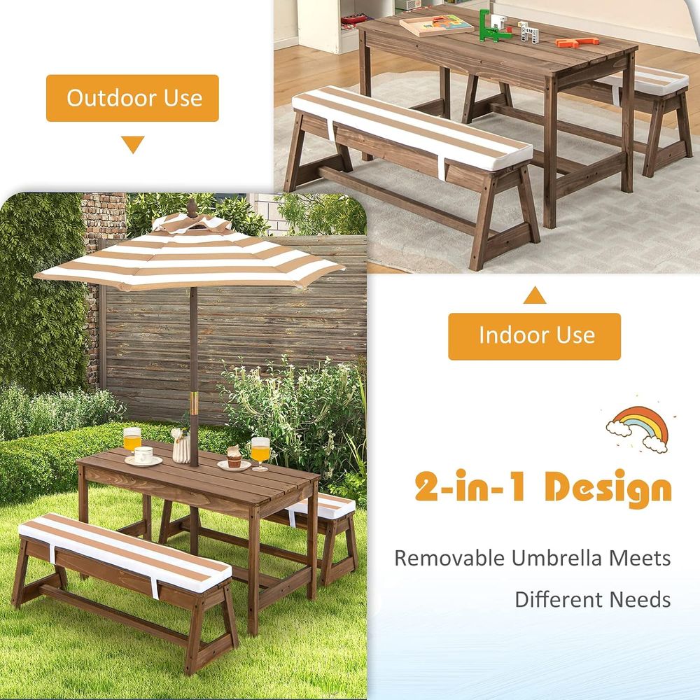 Kids Picnic Table, Toddler Woo - Kids Outdoor Table And Chairs With Umbrella recension och pris