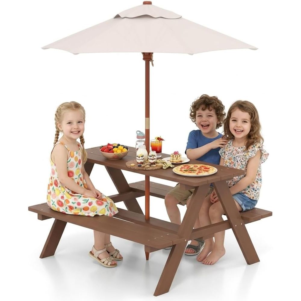 Kids Picnic Table, ir Wood Kid - Kids Outdoor Table And Chairs With Umbrella recension och pris