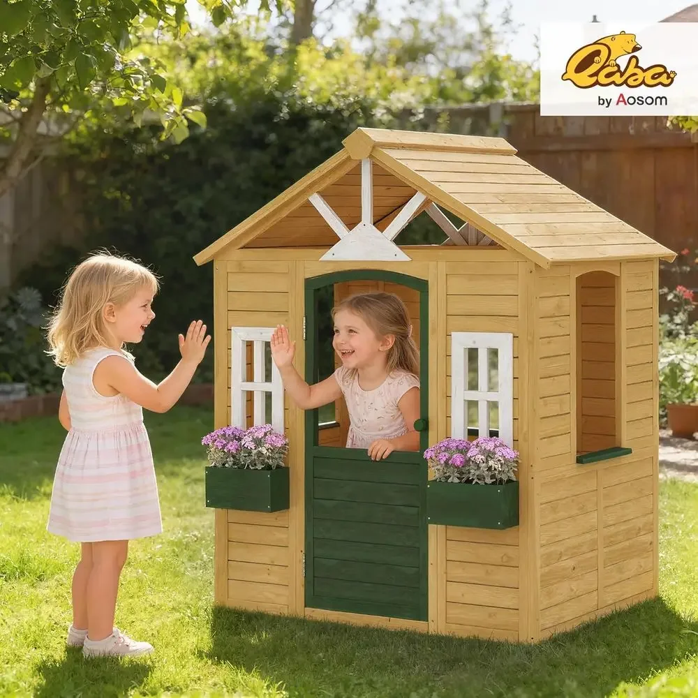 Qaba Outdoor Playhouse, Wooden - Qaba Kids Outdoor Playhouse recension och pris